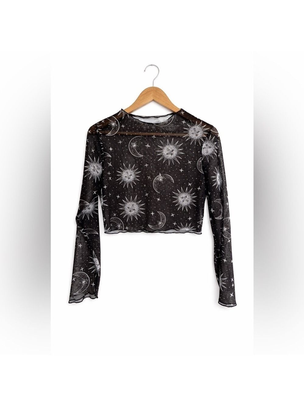 Y2K Celestial Sun Moon Star Mesh Crop Top